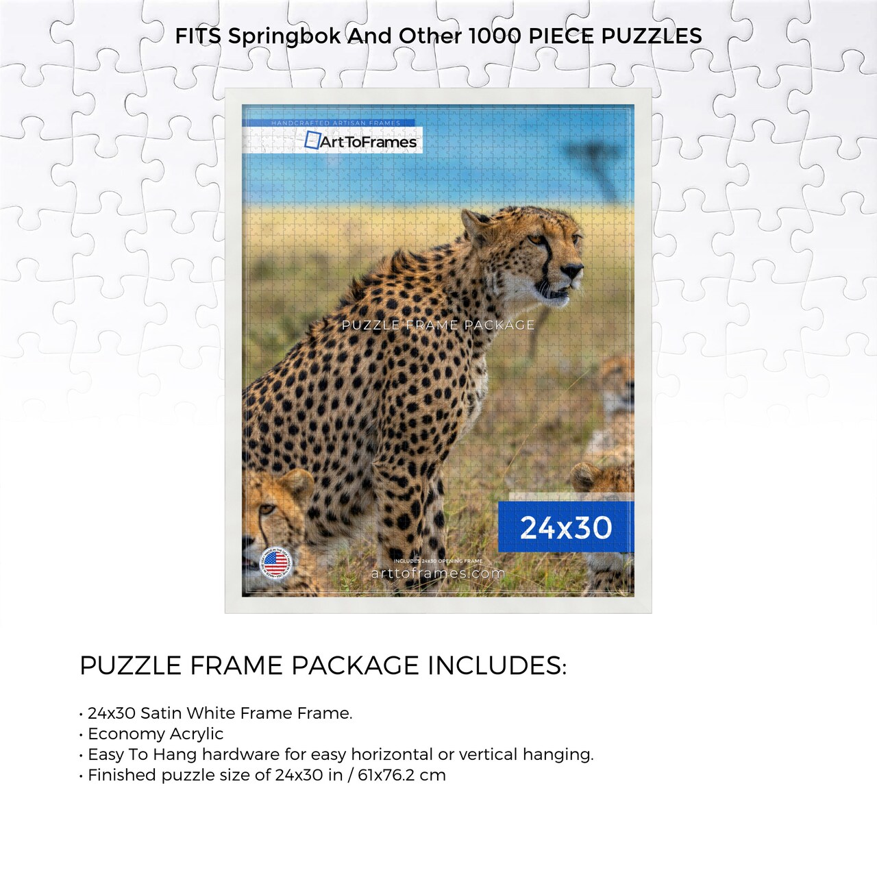 ArtToFrames 24x30 INCH / 61x76.2 CM Puzzle Frame for 1000 piece Puzzles.This 1.25 Inch Custom MDF Frame for Puzzles Comes with Economy Acrylic, Available in Multiple Colors